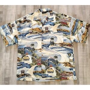 Vintage Monzini Collection Shirt Mens Size L Camp So Cal Art Abstract Hawaiian